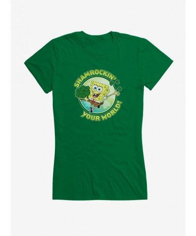 Seasonal Sale Spongebob Squarepants Shamrockin' Your World Girls T-Shirt $8.96 T-Shirts