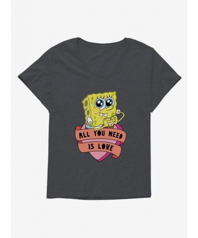 Limited-time Offer SpongeBob SquarePants All You Need Is Love Heart Girls T-Shirt Plus Size $10.76 T-Shirts