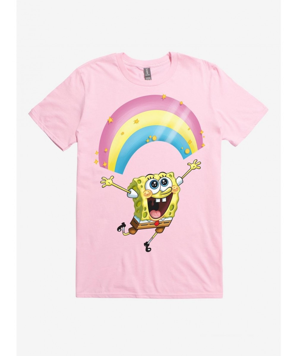 New Arrival SpongeBob SquarePants Chasing Sparkle Rainbows Black T-Shirt $6.31 T-Shirts