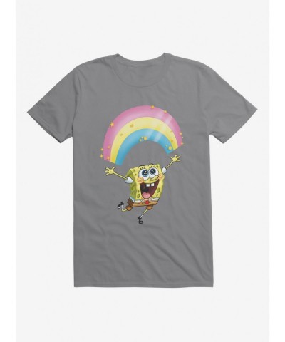 New Arrival SpongeBob SquarePants Chasing Sparkle Rainbows Black T-Shirt $6.31 T-Shirts