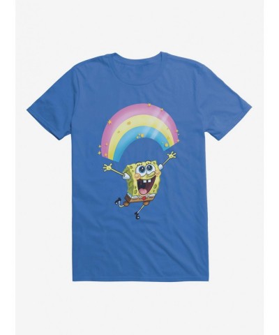 New Arrival SpongeBob SquarePants Chasing Sparkle Rainbows Black T-Shirt $6.31 T-Shirts