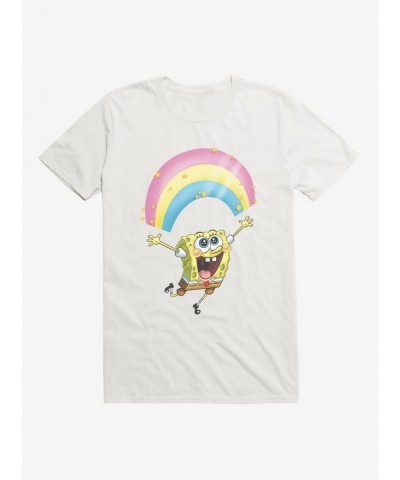 New Arrival SpongeBob SquarePants Chasing Sparkle Rainbows Black T-Shirt $6.31 T-Shirts