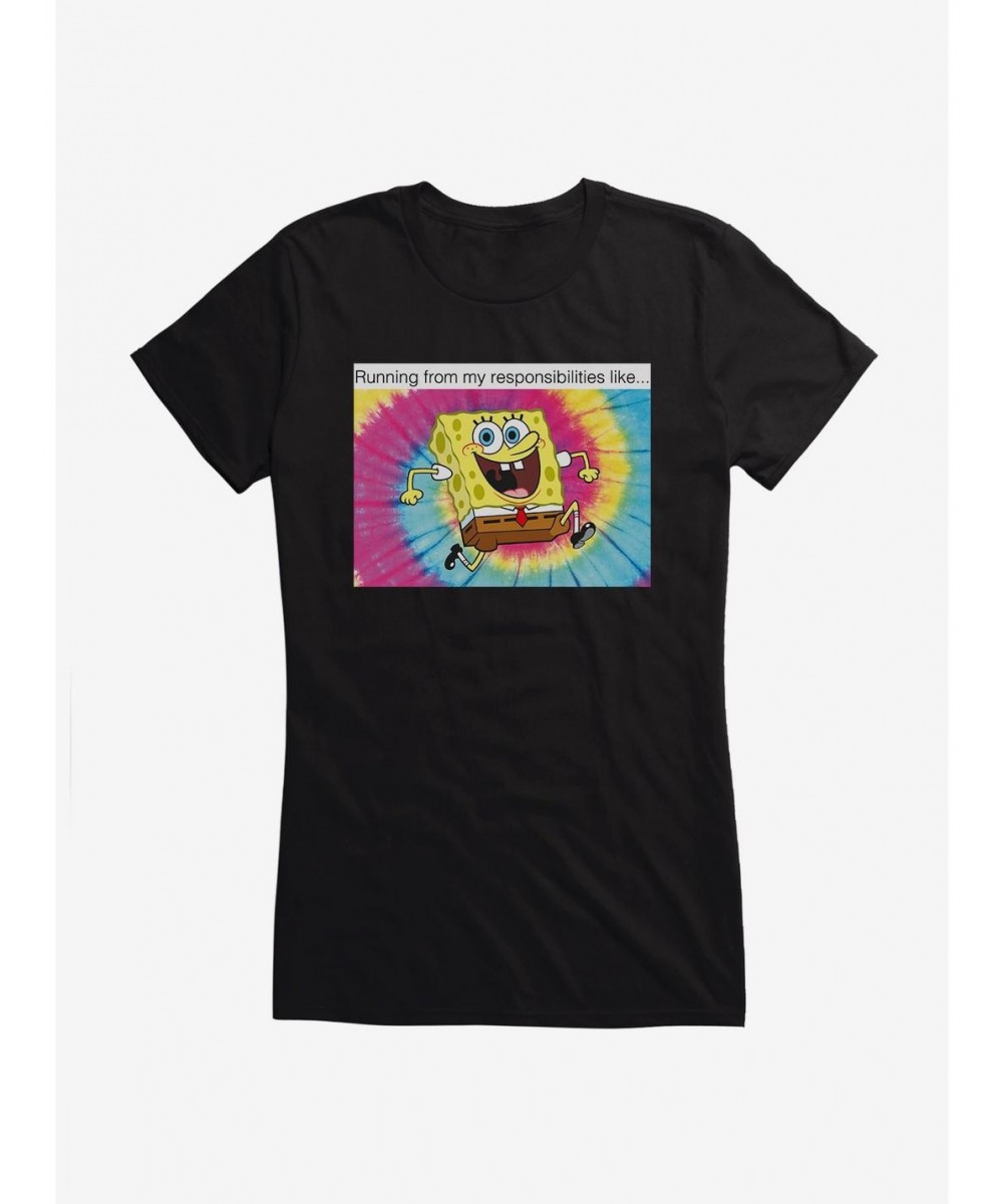 Limited-time Offer SpongeBob SquarePants Running From Responsibilities Meme Girls T-Shirt $7.17 T-Shirts