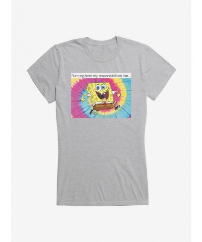 Limited-time Offer SpongeBob SquarePants Running From Responsibilities Meme Girls T-Shirt $7.17 T-Shirts