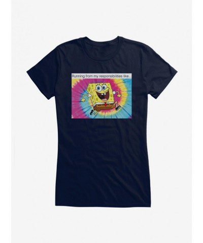 Limited-time Offer SpongeBob SquarePants Running From Responsibilities Meme Girls T-Shirt $7.17 T-Shirts