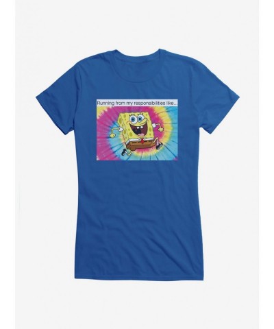 Limited-time Offer SpongeBob SquarePants Running From Responsibilities Meme Girls T-Shirt $7.17 T-Shirts