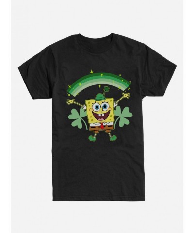 Pre-sale SpongeBob SquarePants St. Patrick's Day Shamrocks Black T-Shirt $9.37 T-Shirts