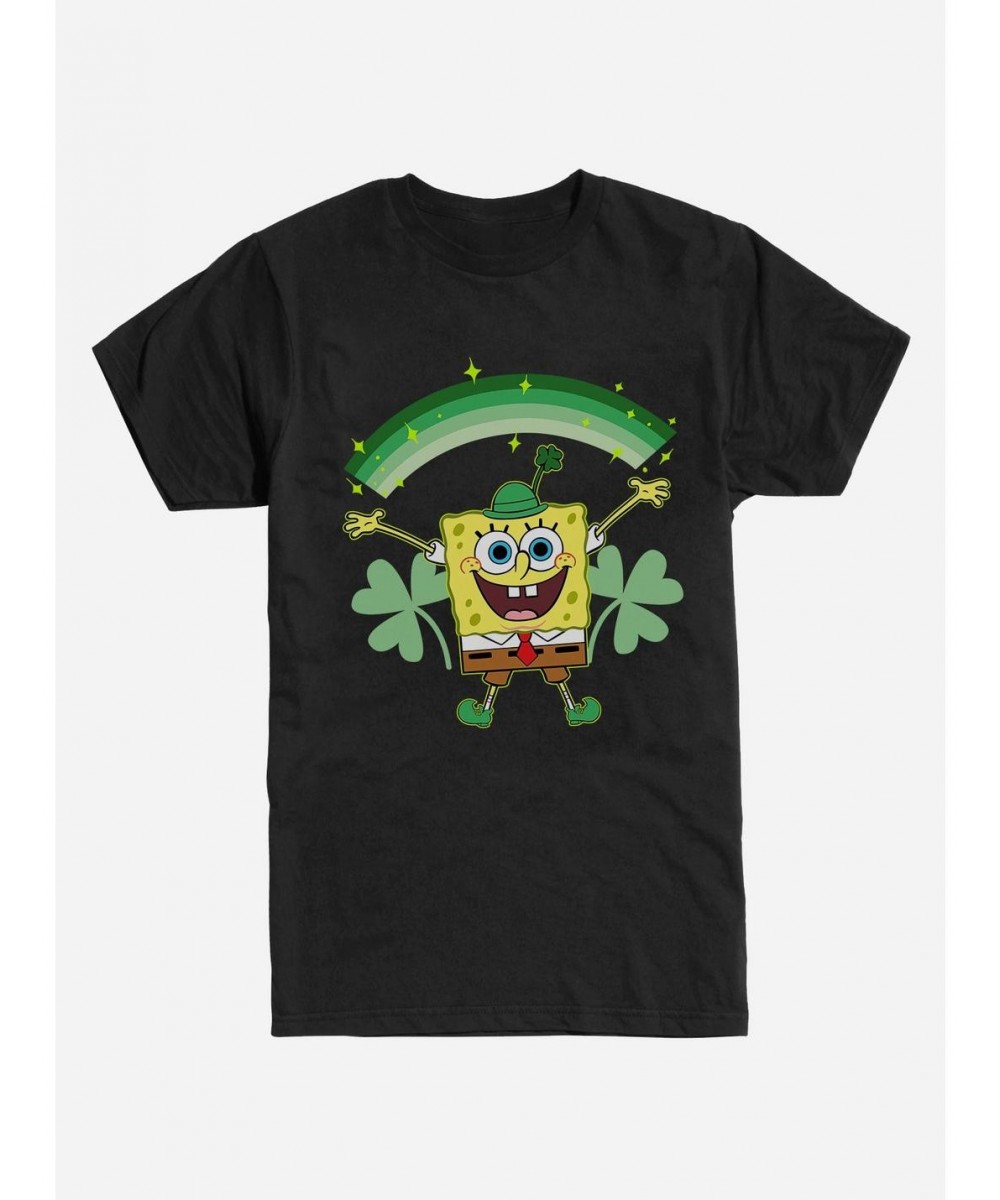 Pre-sale SpongeBob SquarePants St. Patrick's Day Shamrocks Black T-Shirt $9.37 T-Shirts